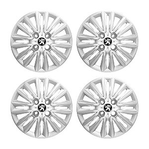 Jogo Calota Aro 14 Peugeot 2008 15/20 Prata Emblema Resinado