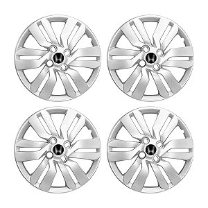 Jogo Calota Aro 15 Fit/city 2015/2018 Prata Emblema Preto