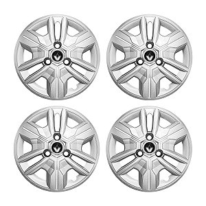 Jogo Calota Aro 14 Kwid Outsider 2024 Prata Emblema Preto