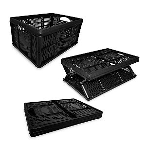 Caixa Caixote Plástico Dobrável Desmontável 32L Preta 10kg