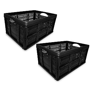 2 Caixa Caixote Plástico Dobrável Desmontável 32L Preta 10kg