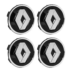 Jogo Calota Miolo Meio Roda Logo Novo Kwid Captur 56mm Preta