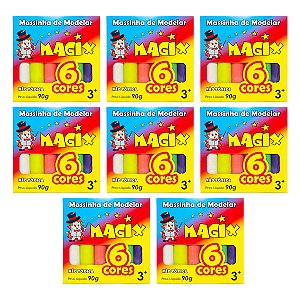 Kit 8 Massinha De Modelar 6 Cores Magix 90g Multicolor