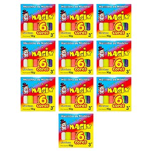 Kit 10 Massinha De Modelar 6 Cores Magix 90g Multicolor
