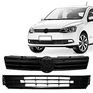 Kit Parachoque Central e Grade Superior C/ Emblema Preto Gol Saveiro Voyage G6 2012 até 2016