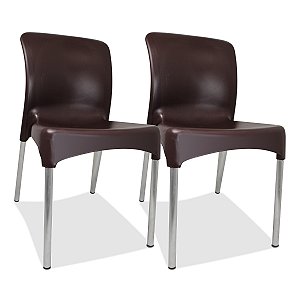 2 Cadeiras plástica Sec Line Coffee com pés de Alumínio Todos Ambientes