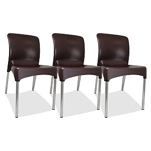 3 Cadeiras plástica Sec Line Preta com pés de Alumínio Todos Ambientes