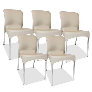 Jogo 5 Cadeiras plástica Sec Line Nude com pés de Alumínio Cozinha Sala
