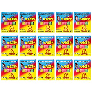 Kit 15 Massinha De Modelar 6 Cores Magix 65g Multicolor