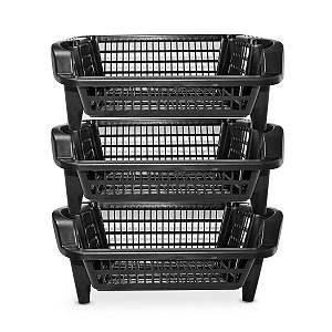3 Cesto Expositor Organizador Empilhável 16 Litros Preto