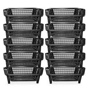 10 Cesto Expositor Organizador Empilhável 16 Litros Preto