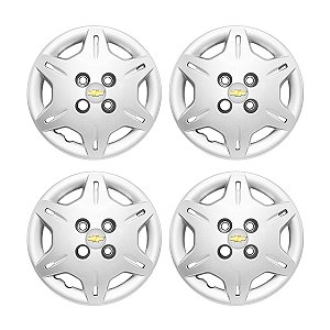 Jogo Calota Aro 13 GM Corsa Wind 2000/... Prata C/Emblema