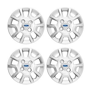 Jogo Meio Roda Calota Aro 13 Ka 2014 Prata C/Emblema