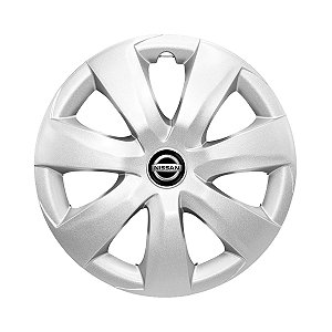 Calota Aro 14 Pressão Nissan March Prata + Emblema Resinado