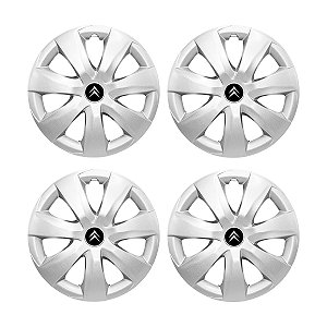 Jogo Calota Aro 14 Pressão Citroen C3 Prata + Emblema Resinado