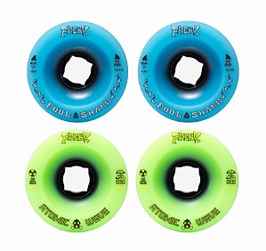 Freak SurfSkate | Roda para skate simulador de surf 65mm | Combinação: 2 Pool Shark 85A Azul Clara e 2 Atomic Wave 90A Verde