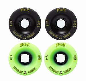 Freak SurfSkate | Roda para skate simulador 65mm | Combinação: 2 Atomic Wave 90A Verde e 2 Atomic Wave 90A Preta