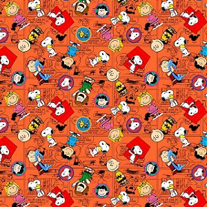 Tecido Microfibra Estampa Digital 0.50 cm - Snoopy Fundo Laranja