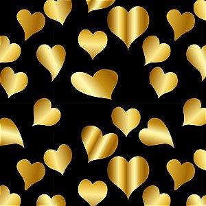Tecido Gabardine Estampa Digital 5m - Corações Dourados