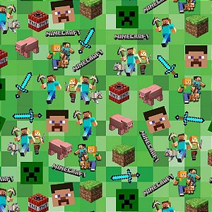 Tecido Gabardine Estampa Digital - Minecraft.