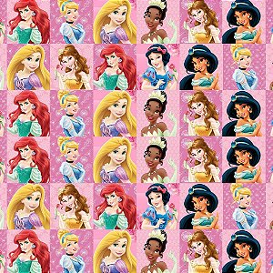 Tecido Gabardine Estampa Digital 5m - Princesas Quadradinho Novo