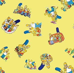 Tecido Gabardine Estampa Digital 5m - Simpsons Fundo Amarelo