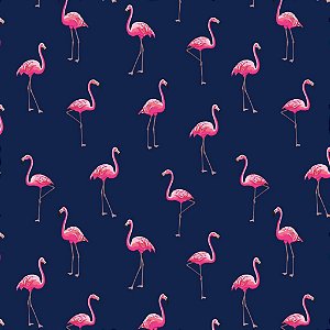 Tecido Gabardine Estampa Digital 5m - Flamingo Azul Escuro