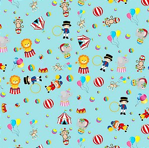 Tecido Oxfordine Estampa Digital 5m - Circo Fundo Azul