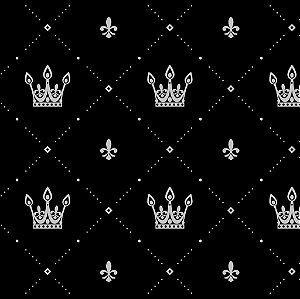 Tecido Oxfordine Estampa Digital 5m - Coroa Prata Fundo Preto