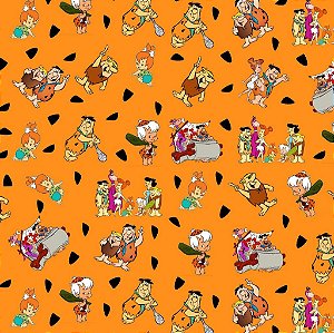Tecido Oxfordine Estampa Digital 5m - Flinstones Fundo Laranja