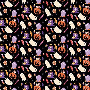 Tecido Oxfordine Estampa Digital 5m - Halloween Fundo Preto