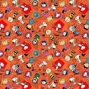 Tecido Oxfordine Estampa Digital 5m - Snoopy Fundo Laranja