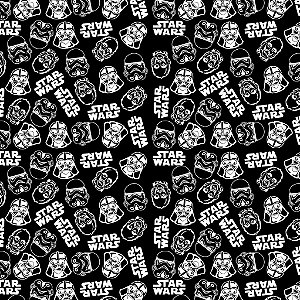 Tecido Oxfordine Estampa Digital 5m - Star Wars cabeça Fundo Preto