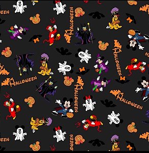 Tecido Microfibra Estampa Digital 0.50 cm - Halloween turma do Mickey