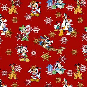 Tecido Microfibra Estampa Digital 0.50 cm - Natal Mickey e Minnie vermelho
