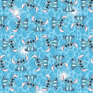 Tecido Microfibra Estampa Digital 0.50 cm - Stitch 23 / Azul Bebê