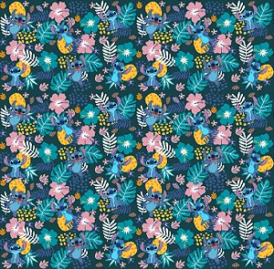 Tecido Microfibra Estampa Digital 0.50 cm - Stitch / Marinho