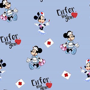 Tecido Microfibra Estampa Digital 0.50 cm - Minnie enfermeira azul