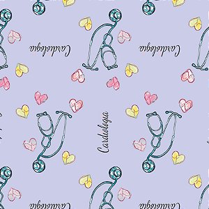 Tecido Microfibra Estampa Digital 0.50 cm- cardiologia 2 lilás