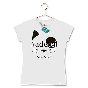 T-Shirt - #ADOTEI - Gato - Branco