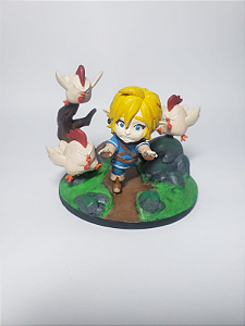 Mini diorama Link fuga das galinhas chibi the legend of zelda breath of the wild