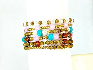 PULSEIRA 6V DE ABS O. VELHO CRISTAIS E MURANOS COLORIDOS E PÉROLAS