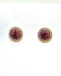 Brinco dourado com strass lilas