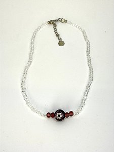 CHOCKER DE CRISTAIS TRANSPARENTE COM CRISTAL LILÁS E OLHO GREGO STRASS AMETISTA