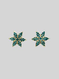 BRINCO ESTRELA DOURADA COM STRASS BLUE ZIRCON