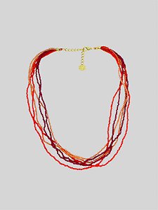 COLAR CURTO 6V. DE MINICRISTAIS LARANJA E FUCSIA