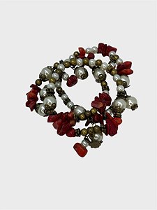 Pulseira 3v, de cascalho coral, pérola e entremeio o. velho