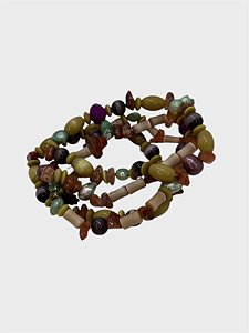 Pulseira 4v. de cascalho de ágata, olho de gato, cristais e pérola barroca