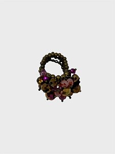 Anel 4v. de bolinhas o.velho com cristais bronze e pink metalizado