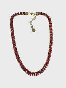 Chocker de zircônia baguete fúcsia com banho dourado